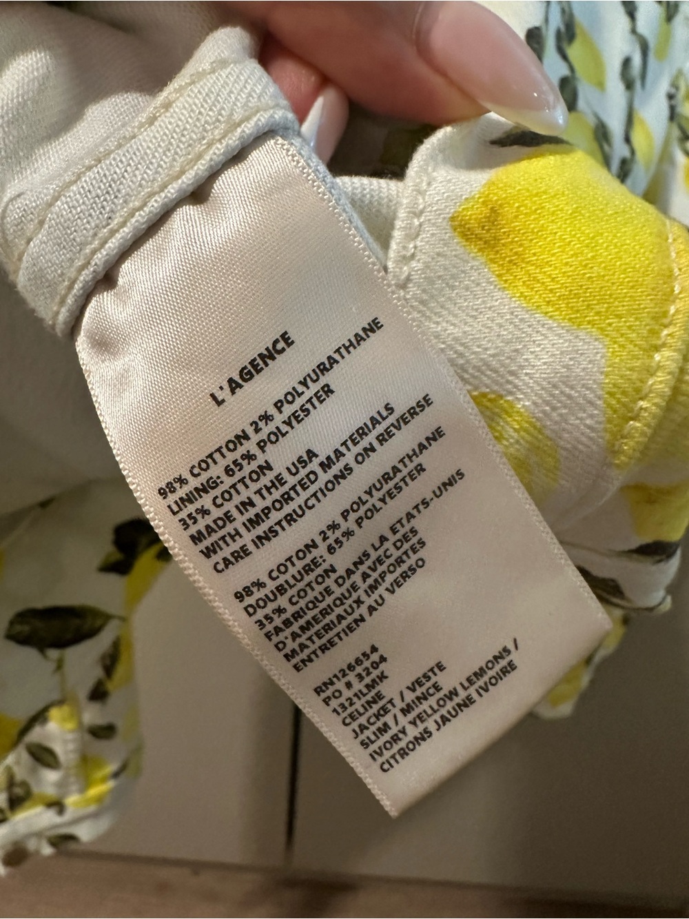 L'AGENCE Celine Lemons Print Yellow White Denim Jean Jacket Size S NWOT - Picture 8 of 8